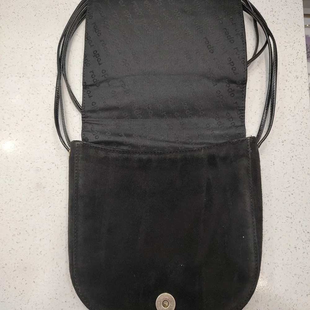 VTG Rodo Italy Black Suede‎ Evening Shoulder Bag Crossbody Purse Beaded Metallic